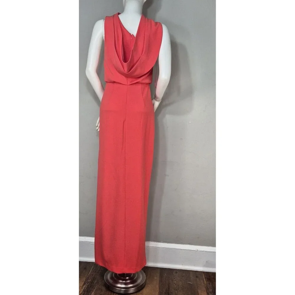 Belle Badgley Mischka Raya Dress Size 0 Draped One Shoulder Gown Coral Pink (02) - Picture 3 of 10